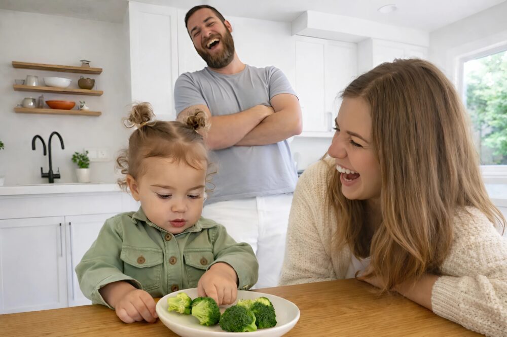 Mijn dochter weigerde categorisch om broccoli te eten, en het antwoord dat ze gaf zorgde ervoor dat mijn man en ik in lachen uitbarstten