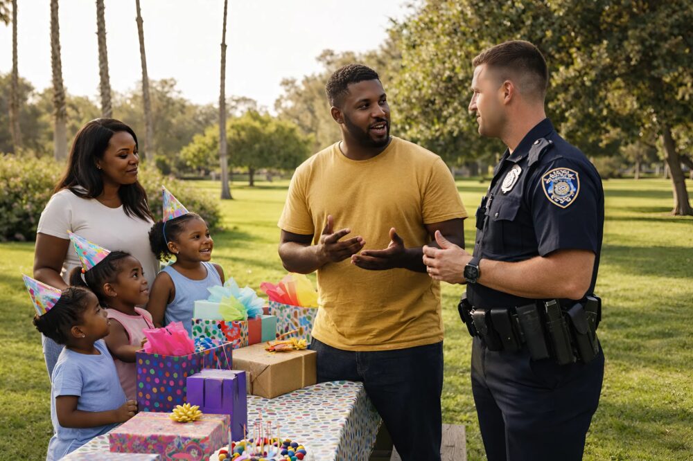 "Het is verboden om een verjaardag in dit park te vieren", zei een racistische politieagent tegen een gezin, zonder zich voor te stellen wat er daarna zou gebeuren
