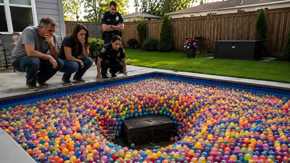 Op een dag, toen ik uit het raam keek, ontdekte ik dat mijn zwembad gevuld was met kleine, kleurrijke ballen: wat er op de bodem verborgen lag, zorgde ervoor dat we de politie belden